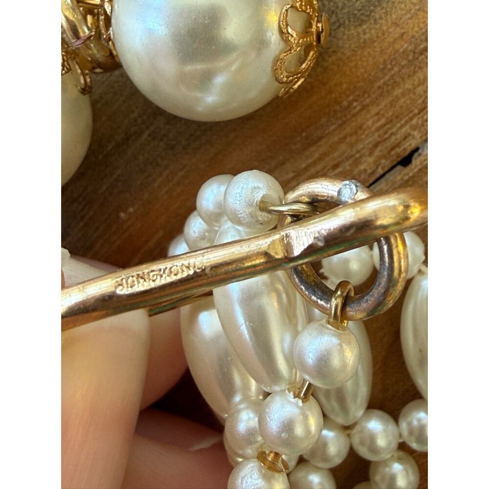 Vintage 1980s Faux Pearl Beaded Belt White Waist Chain XS S Bridal Cottagecore - Picture 4 of 4